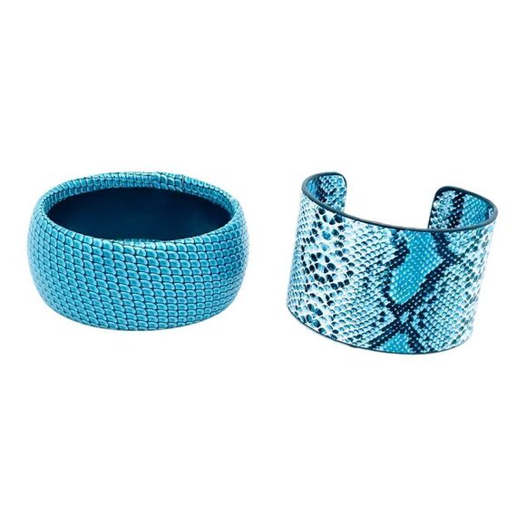 Lot of 2 Aqua Blue Faux Leather Cuff and Bangle Bracelets - Picture 1 of 9